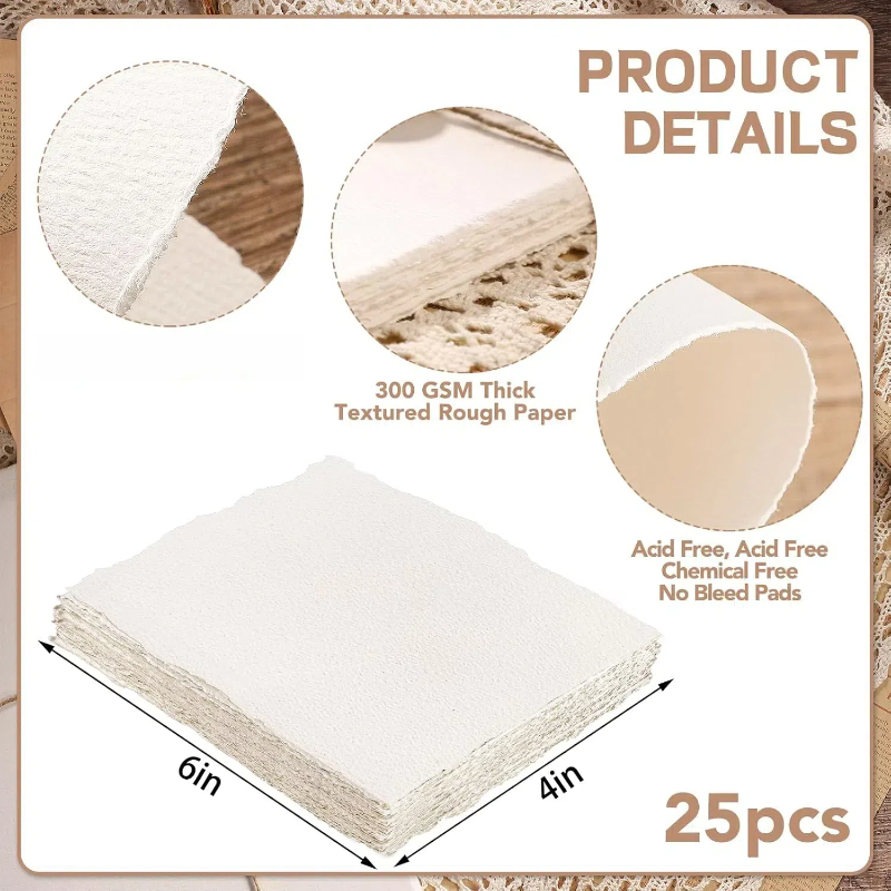 Ink Blotter Paper - 25 Blatt Aquarellpapier, 300 g/m2 Deckled
